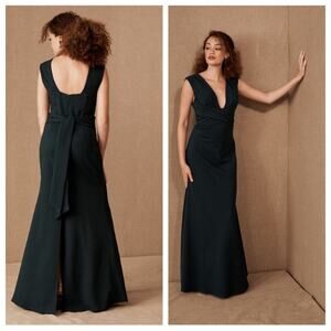 NWOT BHLDN Anthropologie Emerald Green Plunge Fira Maxi Dress Gown